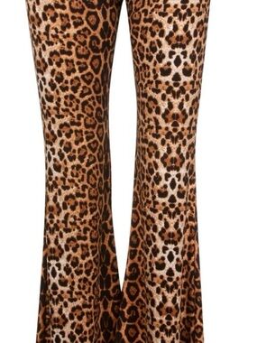 Leopard Print Wide-Leg Pants - Brown